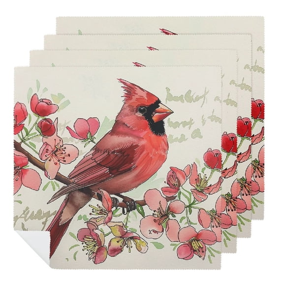 WYYP Cardinal Flowers Branch Cloth Napkins, Reusable Machine Washable Fabric for Events Home Decor 4 PCS