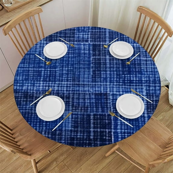 WYYP Check Pattern Round Tablecloth 100% Polyester Fiber Tablecloths White