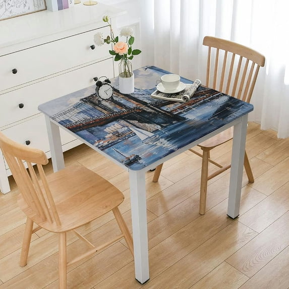 WYYP City Skyline Boats Square Table Cloth 100% Polyester Fiber 52*52