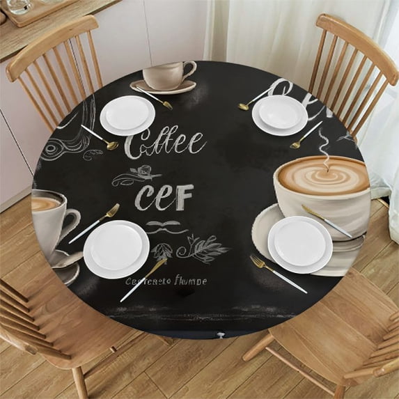 WYYP Coffee Chalkboard Spoon Round Tablecloth for Picnic Dining Kitchen Farmhouse 100% Polyester Fiber Outdoor Picnic Camping and Indoor Kitchen Dining Party White