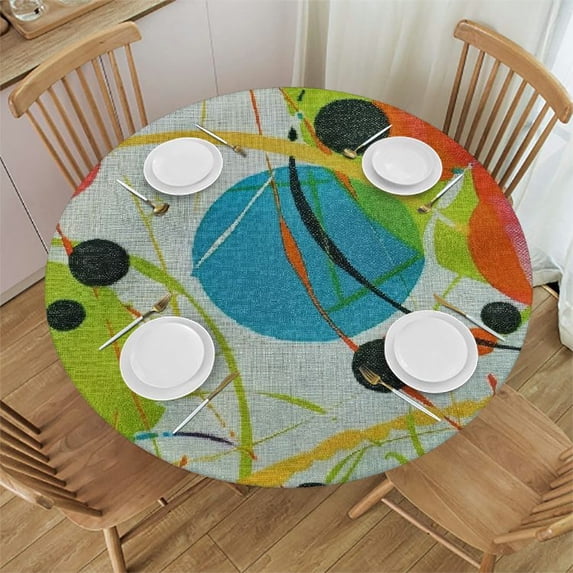 WYYP Colorful Pattern Round Table Cover 100% Polyester Fiber for Outdoor Picnic Camping and Indoor Kitchen Dining Party White