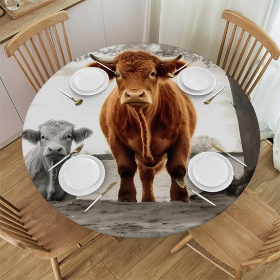 WYYP Cow Field Tree Round Tablecloth Washable for Home Kitchen Outdoor Decoration 100% Polyester Fiber Outdoor Picnic Camping and Indoor Kitchen Dining Party White