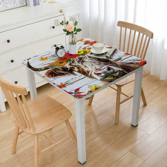 WYYP Cow Flower Crown Field of Flowers Square Tablecloth Great for Home Kitchen Parties Holiday Dinner 100% Polyester Fiber 46*46