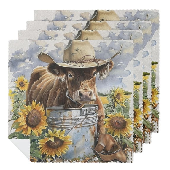 WYYP Cowboy, Sunflowers, Folk Art Polyester Party Dinner Decoration Washable Napkins 2 PCS