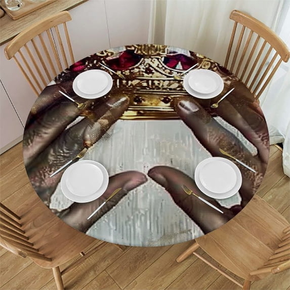 WYYP Crown Round Tablecloth 100% Polyester Fiber Outdoor Fitted White