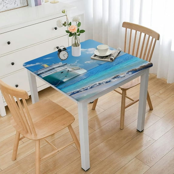 WYYP Cruise Ship Square Tablecloth Full Width Single-Sided Printing 100% Polyester Fiber 36*36