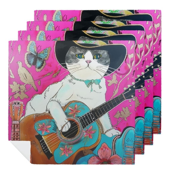 WYYP Cute Cat Cloth Napkin Reusable Polyester Home Decor 4 PCS