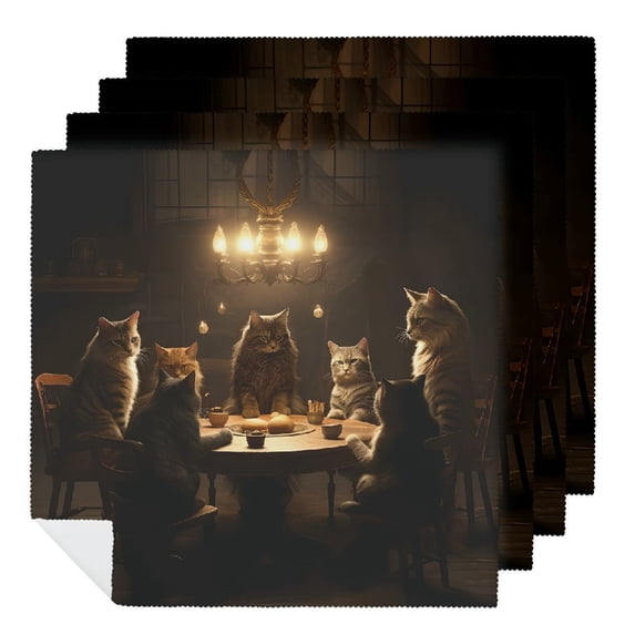 WYYP Cute Cat Dinner Napkin for Dining Table Kitchen Daily Party Housewarming Farmhouse Decor Reusable Machine Washable Fabric for Events 6 PCS
