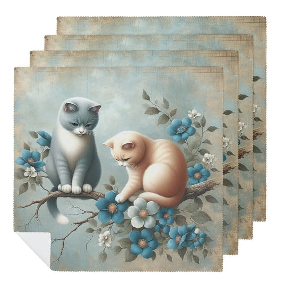 WYYP Cute Cat Polyester Cloth Napkins for Party Dinner Decoration 4 PCS