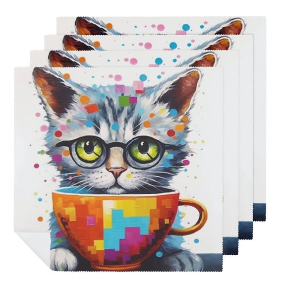 WYYP Cute Cat Polyester Dinner Napkin for Dining Table Kitchen Daily Party Housewarming Farmhouse Decor Gift 2 PCS