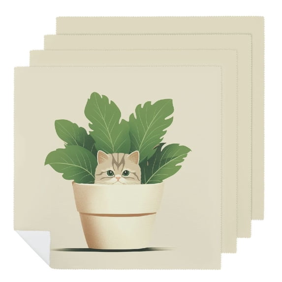 WYYP Cute Cat Polyester Reusable Cloth Napkins for Events Party Dinner Decoration 4 PCS