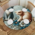 thumbnail image 1 of WYYP Cute Cat Round Tablecloth 100% Polyester Fiber Mother's Day with Elastic Edge White, 1 of 8