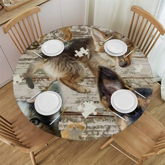 WYYP Cute Cat Round Tablecloth Outdoor Fitted 100% Polyester Fiber Washable for Home Kitchen Outdoor Decoration White