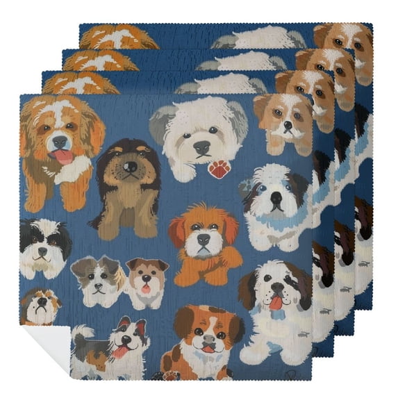 WYYP Cute Dogs Polyester Party Dinner Decoration Washable Napkins for Farmhouse Party Dining Table Decor 4 PCS