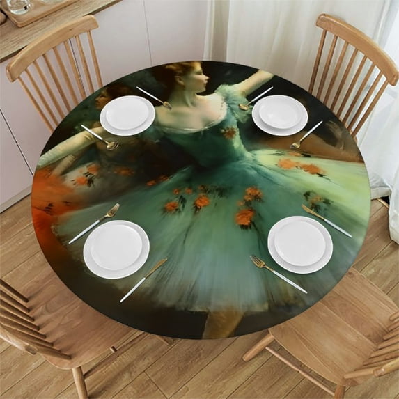 WYYP Dancing Woman Round Tablecloth 100% Polyester Fiber Waterproof White