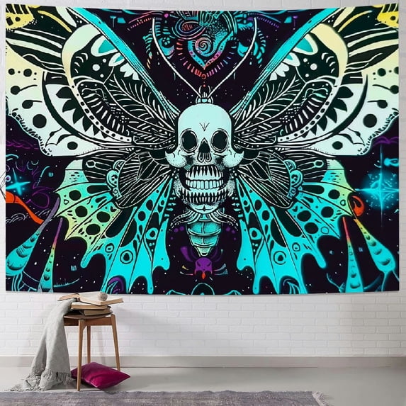 WYYP Death Moth Tapestry Skull Tapestry Butterfly Tapestry Gothic Skeleton Tapestry Blue Mandala Tapestry Wall Hanging for Room 40x30inch