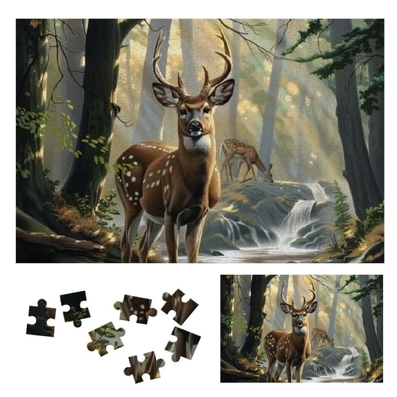 WYYP Deer Forest Stream Wooden Jigsaw Puzzle Challenging Difficult Wood Puzzles for Adults 1000 PCS