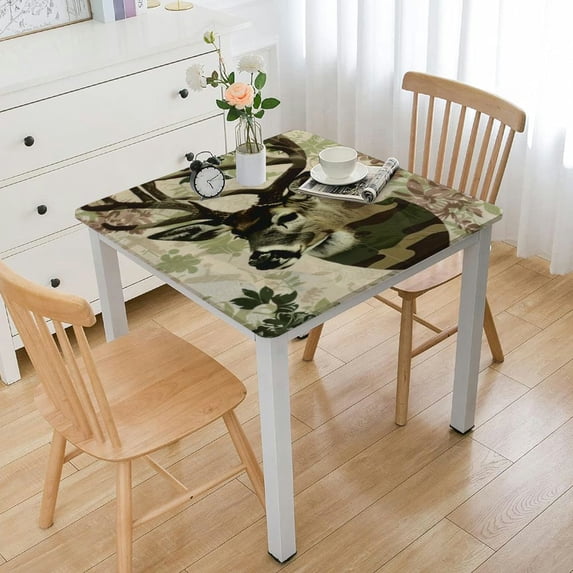 WYYP Deer Head Camouflage Floral Pattern Square Tablecloth 100% Polyester Fiber 52*52