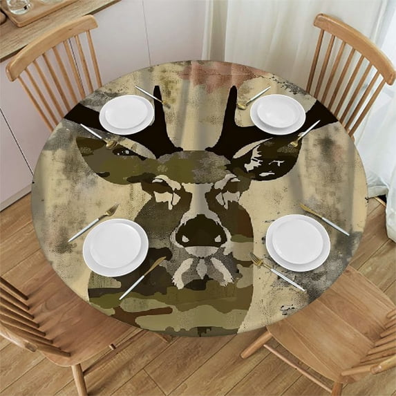WYYP Deer Head Camouflage Pattern Round Tablecloth - Great for Home Kitchen/Parties/Holiday Dinner - 100% Polyester Fiber - Outdoor Picnic Camping and Indoor Kitchen Dining Party White