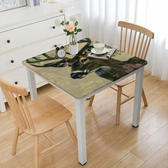 WYYP Deer Head Floral Pattern Square Tablecloth 100% Polyester Fiber 36*36