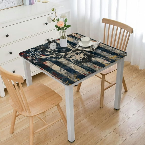 WYYP Deer Head Stars Camouflage Background Square Tablecloth for Picnic Dining Kitchen Farmhouse 100% Polyester Fiber 46*46
