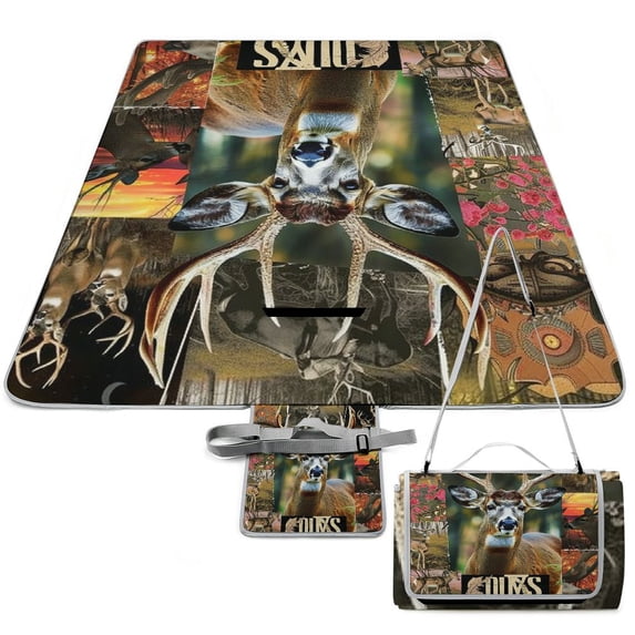WYYP Deer Hunting Collage Outdoor Beach Blanket for Travel Park Grass Camping Hiking for Camping,Park, Beach,Grass 58.3x58.3in