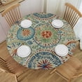 thumbnail image 1 of WYYP  Deluxe Elastic Edged Flannel Backed Fitted Table Cover - Multi-Color Geometric Medallion Pattern - Banquet  White, 1 of 7