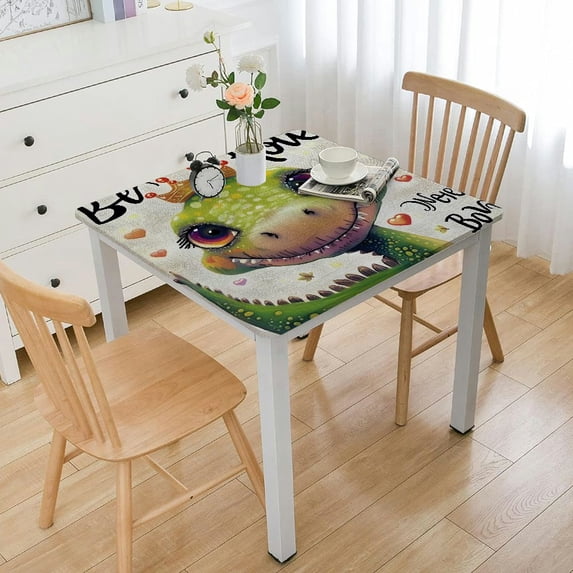 WYYP Dinosaur Crown Cute Square Tablecloth Waterproof Resistant Fabric 100% Polyester Fiber 52*52