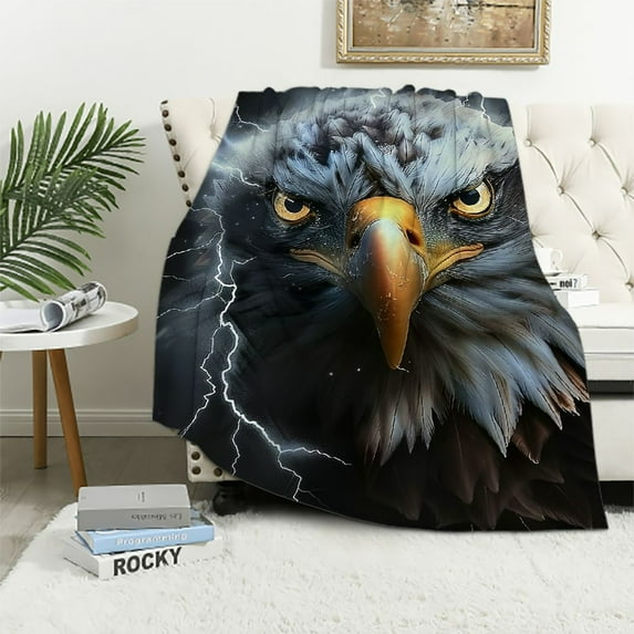 WYYP Eagle Gifts Blanket, Cool Black Gold Lightning Eagle Blanket, American Bald Eagle Throw Blanket, Eagle Gifts for Men Women Eagle Gifts for Eagle Lover, Plush Throw Blanket White