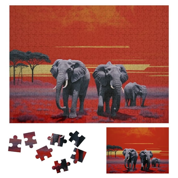 WYYP Elephants Field Sunset Wooden Puzzle Challenging Difficult Wood ...