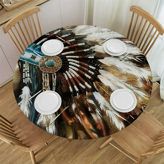 WYYP Feathers Feathers Round Tablecloth Waterproof 100% Polyester Fiber Table Cloth White