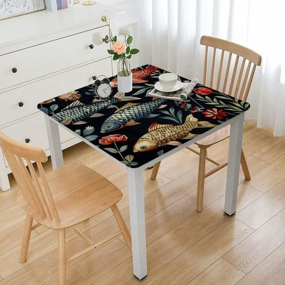 WYYP Fish Plants Black Background Square Tablecloth for Outdoor Picnic Camping and Indoor Kitchen Dining Party 100% Polyester Fiber 40*40