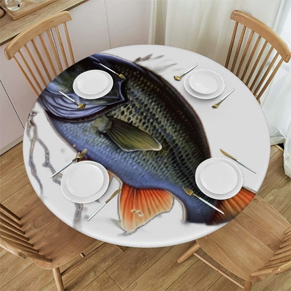 WYYP Fish Sunset Fish Sunset Round Table Cover 100% Polyester Fiber Full Width Single-Sided Printing White