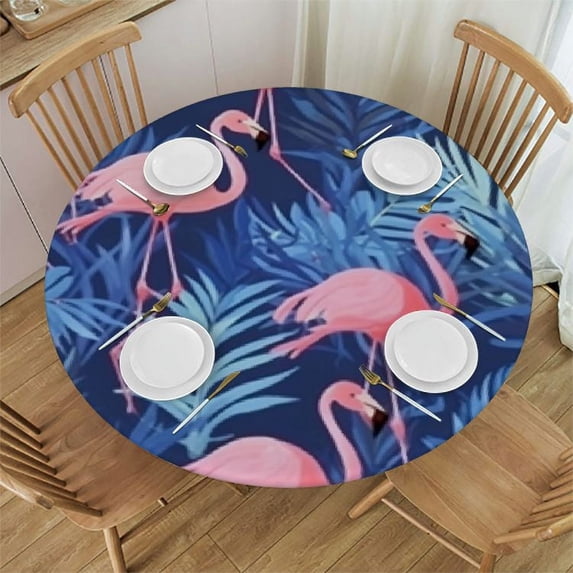 WYYP Flamingo Table Cloth Round Table Cover Resistant Waterproof Tablecloth 60 Inch Washable for Kitchen Party Picnic Animal White