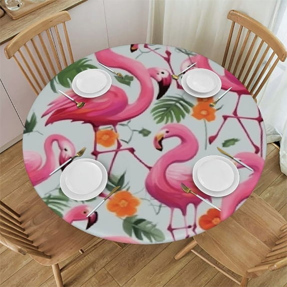 WYYP Flamingo Tablecloth Round Table Cloths Resistant Picnic Table Covers Washable for Kitchen Party Fall Decorations for Home Pink White