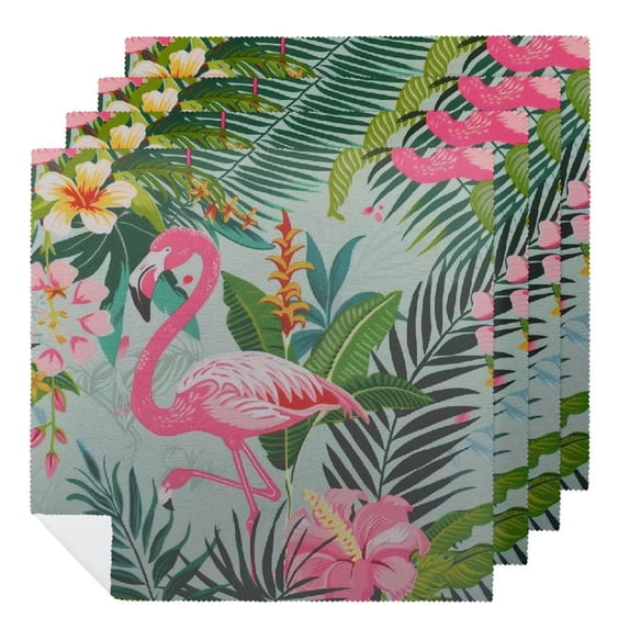 WYYP Flamingo Tropical Flowers Kitsch Polyester Party Dinner Decoration Washable Napkins Home Decor 6 PCS