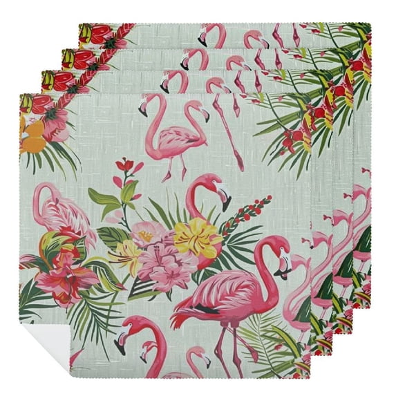 WYYP Flamingos Flowers Kitsch Polyester Cloth Napkins for Farmhouse Party Dining Table Decor 4 PCS