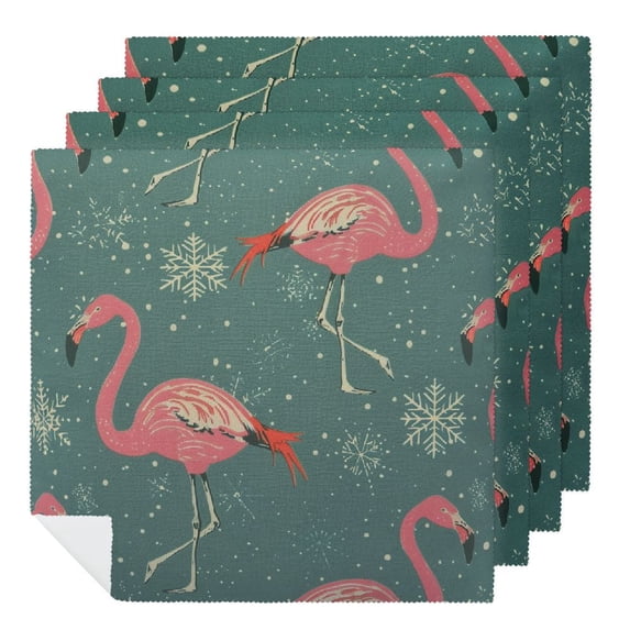 WYYP Flamingos Snowflakes Vintage Polyester Cloth Napkins for Farmhouse Party Dining Table Decor Gift 6 PCS