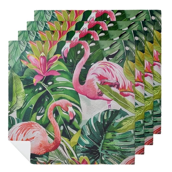 WYYP Flamingos Tropical Leaves Cloth Napkin Reusable Home Decor 4 PCS