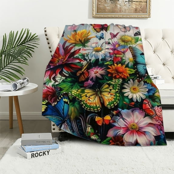 WYYP Flannel Blanket - Excellent Hand Feel Butterfly for Women - Elegant Spring-Themed Butterfly Gifts White