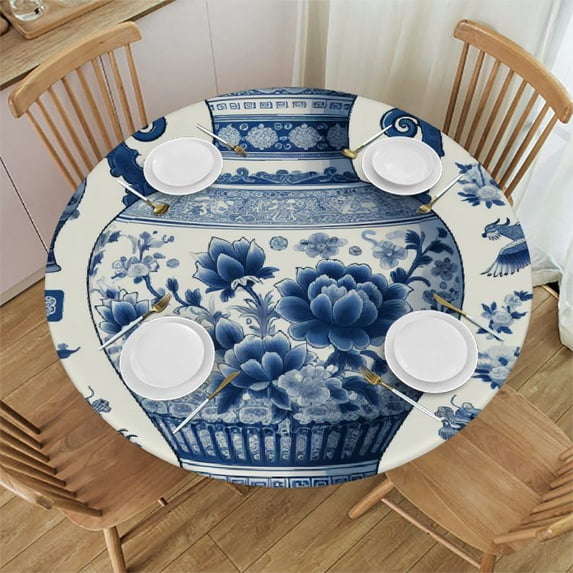 WYYP Floral Patterns Birds Round Tablecloth - Full Width Single-Sided Printing - 100% Polyester Fiber - Great for Home Kitchen/Parties/Holiday Dinner White