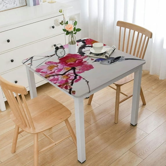 WYYP Flower Bird Branch Square Tablecloth Outdoor Fitted 100% Polyester Fiber 36*36
