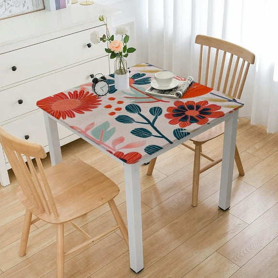 WYYP Flower Jacquard with Elastic Edge Square Tablecloth white