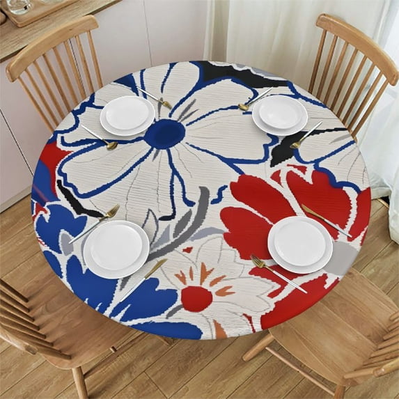 WYYP Flower Pattern Round Tablecloth 100% Polyester Fiber Table Cloth White