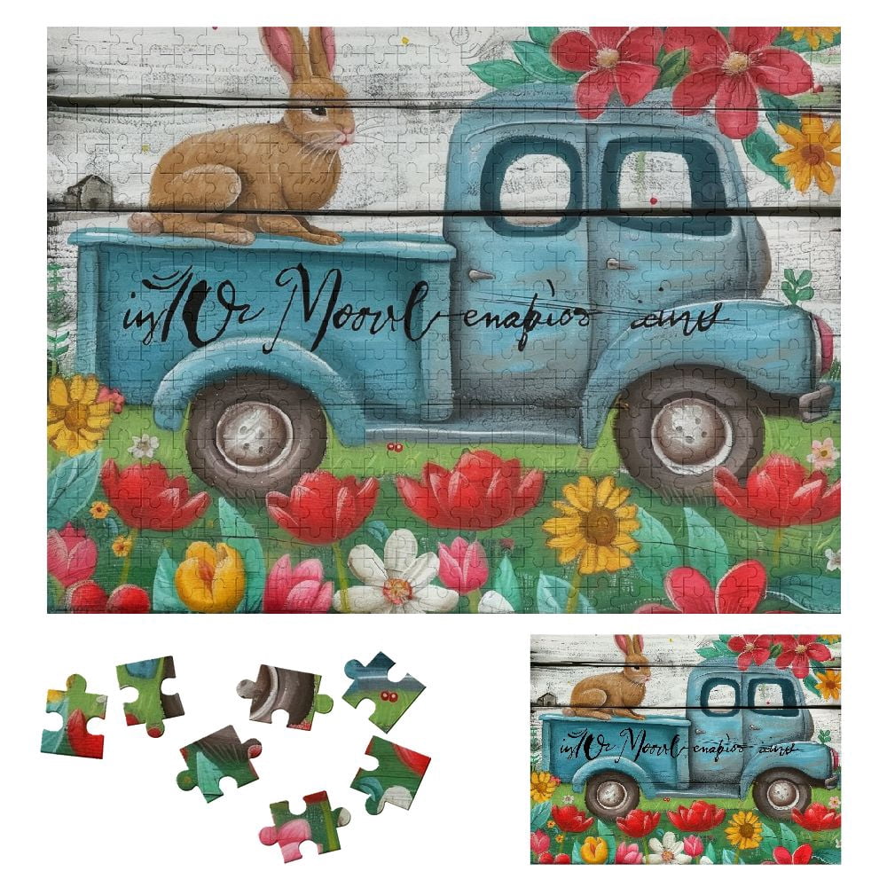 WYYP Flowers Bunny Folk Art Wooden Jigsaw Puzzle for Adults and Kids ...