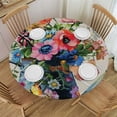 thumbnail image 1 of WYYP Flowers, Butterflies Round Tablecloth - Full Width Single-Sided Printing, 100% Polyester Fiber with Elastic Edge White, 1 of 8