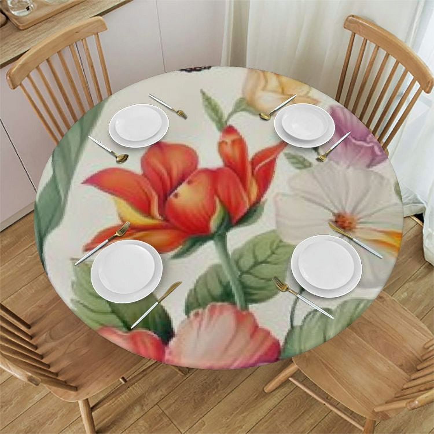 WYYP Flowers Butterfly Round Table Cloth 100% Polyester Fiber for ...