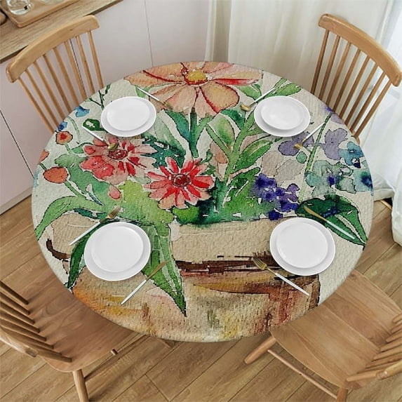 WYYP Flowers Butterfly Round Tablecloth - Great for Home Kitchen/Parties/Holiday Dinner - 100% Polyester Fiber - Full Width Single-Sided Printing White