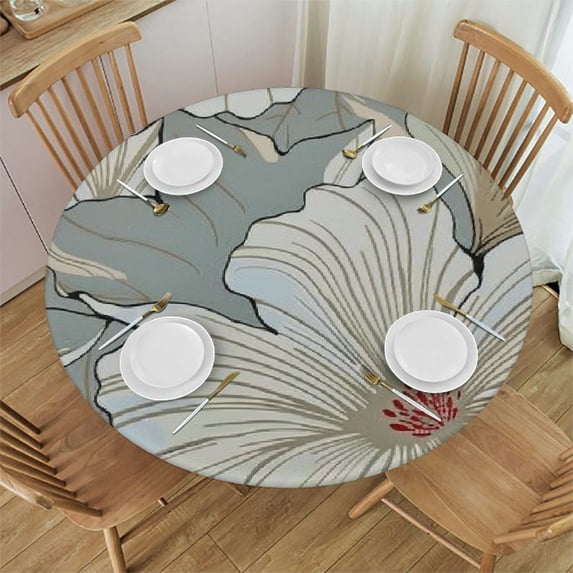 WYYP Flowers Flowers Round Tablecloth 100% Polyester Fiber Outdoor Fitted White
