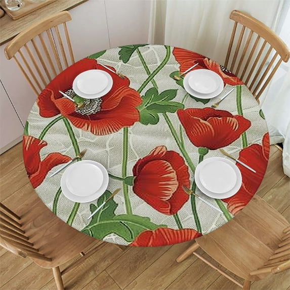 WYYP Flowers Flowers Round Tablecloth 100% Polyester Fiber Table Cloth White